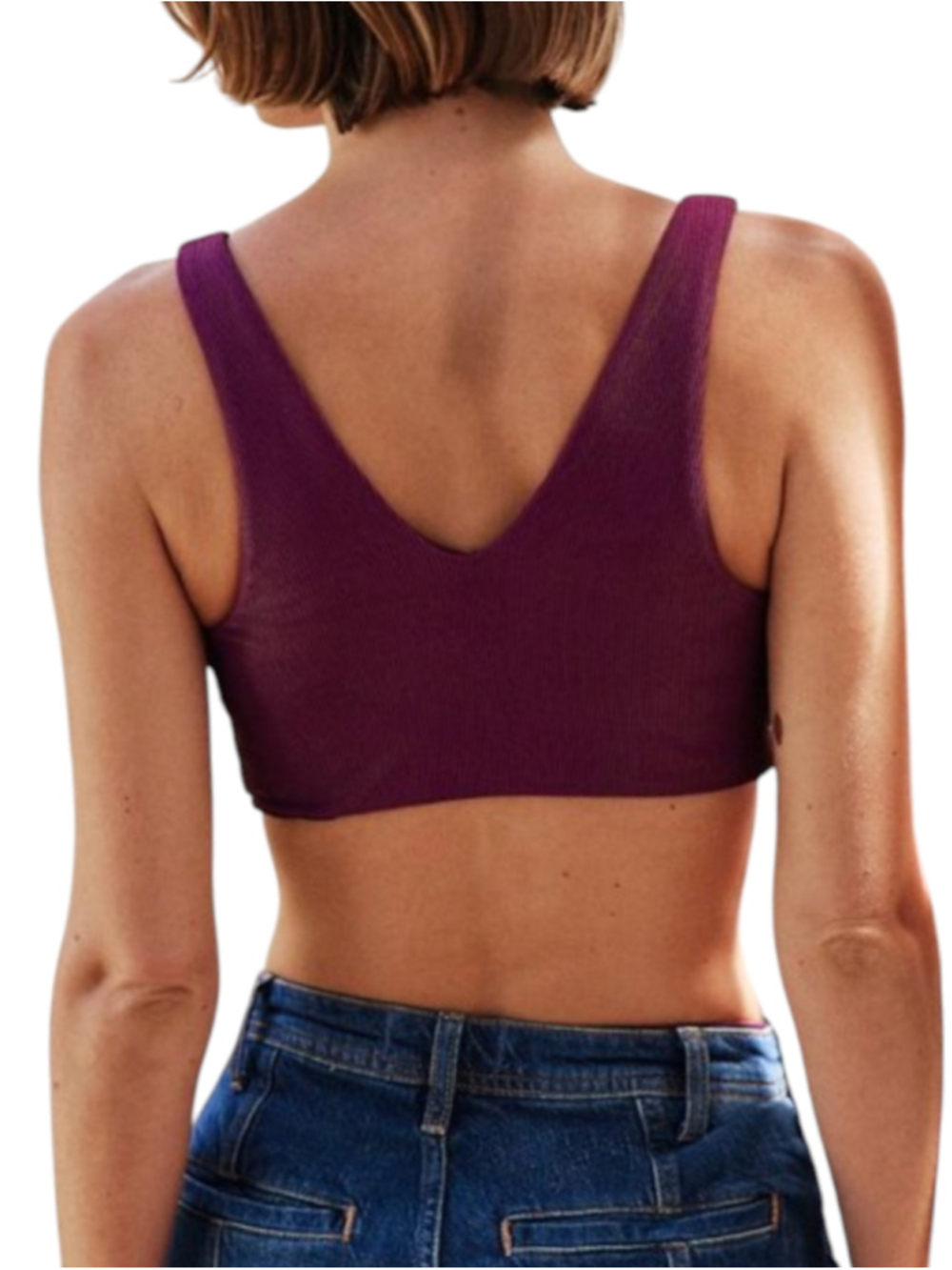 BEACH RIOT Dallas Burgundy Ribbed Tie Front Bikini Top Free People Small - Picture 2 of 10